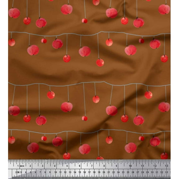 Soimoi Brown Cotton Duck Fabric Cherries Fruits Print Fabric by the Yard 42 Inch Wide