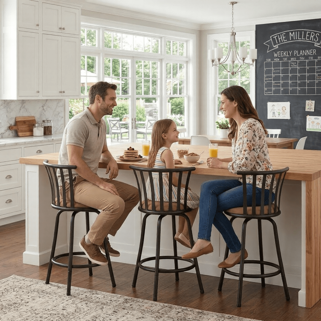 FurnitureR Modern Swivel Bar Stools Set of 3, 24" - 29" Adjustable Counter Height Chairs with Low Back and Sturdy Metal Frame, Brown Suede Seat for Kitchen Island, Dining Room and Home Bar