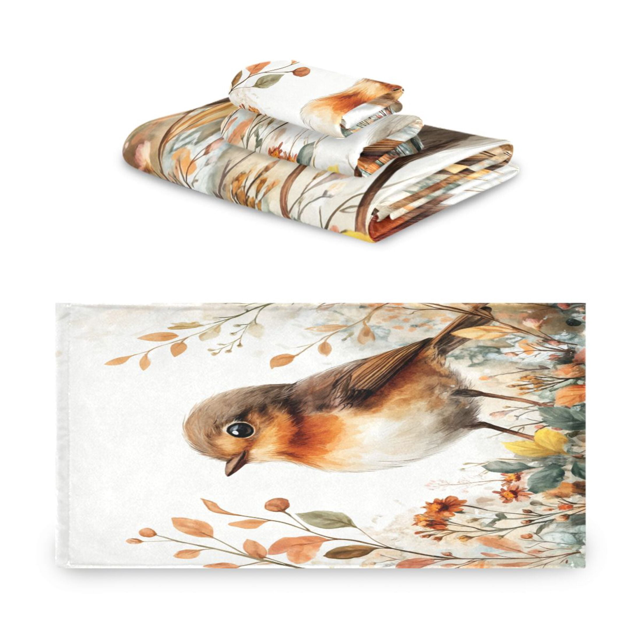 Three-Piece Towel Set Face Towel Towel Set Hand Towel Bath Towel Cotton Bath Towels Bath Towel Sets Hand Bath Towels Cute Orange Bird
