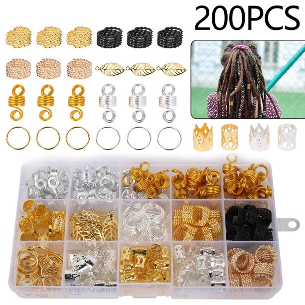 ODOMY 200Pcs/box Metal Hair Cuffs Hair Braiding Bead Metal Sheets Ring