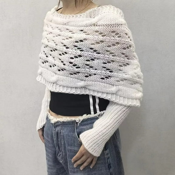 Nvzi-c Scarf with Sleeves for Women, Knitted Cable Wrap, Multifunctional Knitted Crochet Cocoon Shrug with Sleeves,White