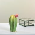 thumbnail image 3 of 8.5" Southwestern Style Green and Yellow Cactus on Wooden Base with Pink Flower, 3 of 3