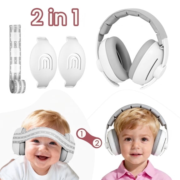 2 in 1 Baby Ear Muffs Noise Protection & Baby Headphones, Infant Ear Protection Noise Cancelling Headphones for Babies 0–3 Months, Baby Ear Protection for Noise, Ear Muffs for Baby Airplane & Travel