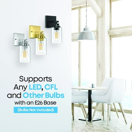 

Bulbs 2 Light Vanity Lights Fixture - Metal & Glass Modern Lighting for Bathroom Light Fixtures Bedrooms Living Rooms Mirror Comes in Gold Black & Brushed Nickel Bathroom Vanity