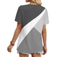 thumbnail image 4 of Women's Casual Fashion Crewneck Retro Geometric Printed Pleated Short Sleeve T-Shirt Top, Vintage Pattern Blouse with Pleated Detail for Unique Style,Gray,S, 4 of 6
