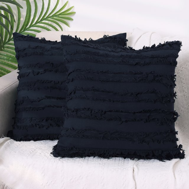 Funda de cojín de algodón REGALWOVEN de 2 piezas, fundas decorativas para sofá, cama o sillón en azul marino 18" x 18"