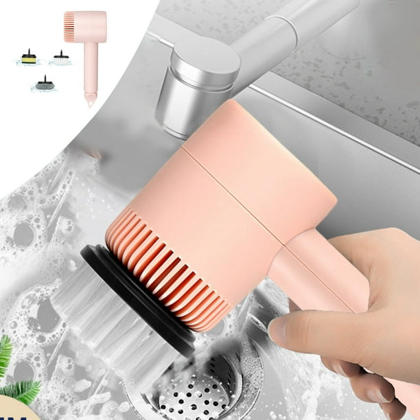 Cepillo giratorio eléctrico - Limpiador eléctrico multisuperficie para baño, cocina, baldosas y suelo, 3 cabezales reemplazables, batería de 800mAh, blanco/verde/rosa