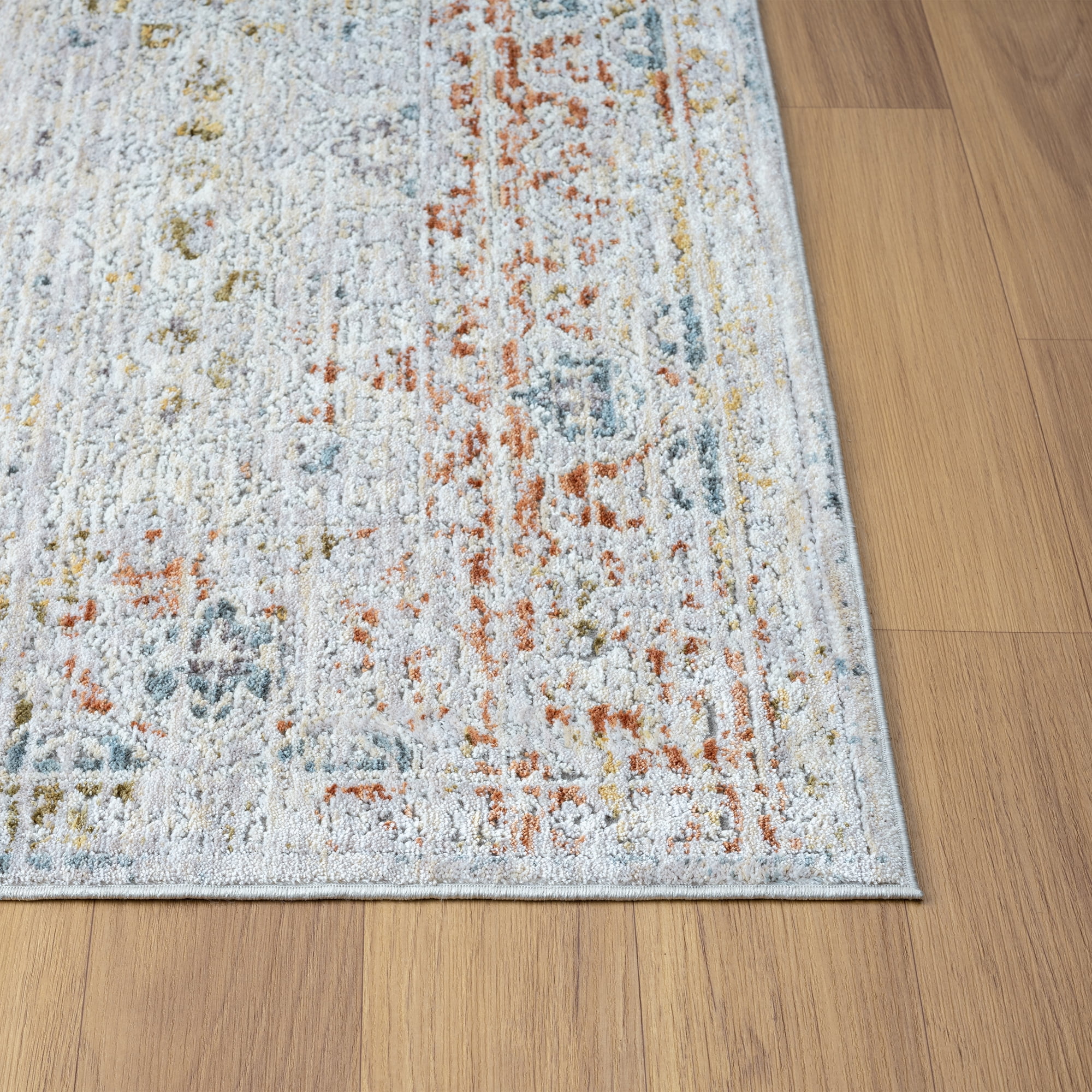 LR Home Alison Sandy Bordered Floral Indoor Polyester Area Rug, Light Gray/Blue, 10' x 14'