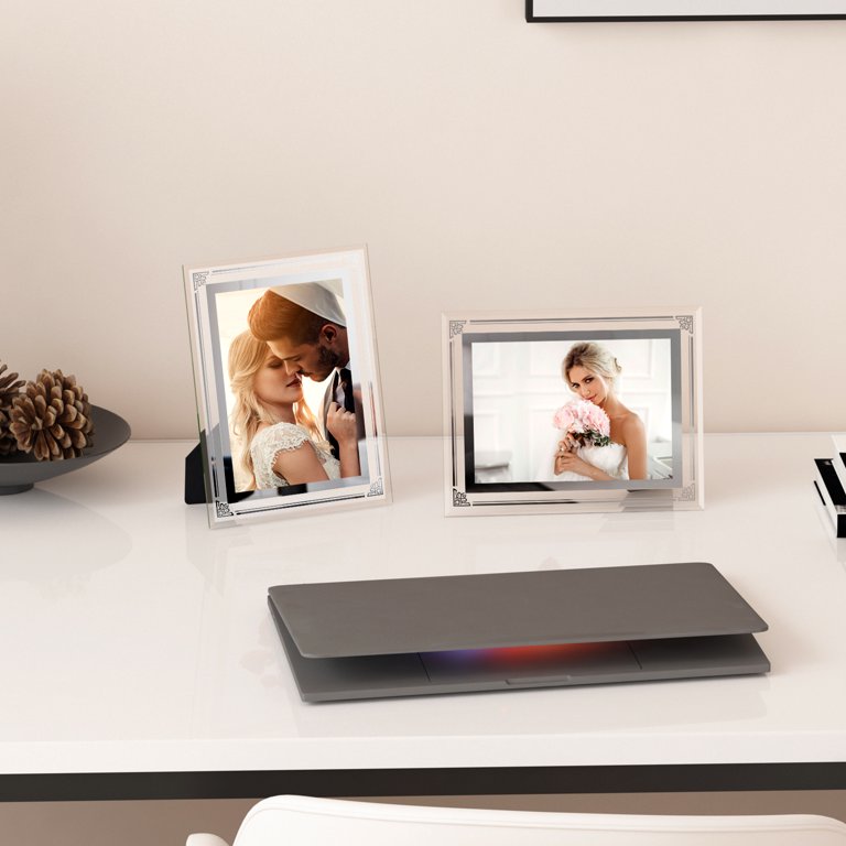 SAAEH SWWH 5x7 Crystal Picture Frame - Tabletop Display, Vertical, Exquisite Crystal Sphere Design