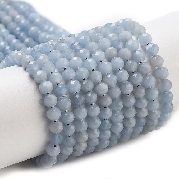 Natural Angelite Beads Strands Faceted Round 4mm Hole: 0.8mm about 92~95pcs/strand 14.96~15.16''(38cm)
