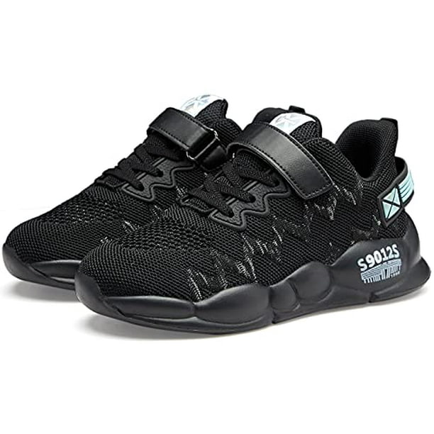 Santiro Boys Tennis Shoes Kids Running Sneakers for Girls Breathable Lightweight School Athletic Shoes All Black Toddler Little Kids Big Kids 2 M US