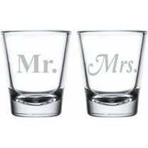 C&M Personal Gifts 1.75 oz Mr and Mrs Shot Glass Set of 2 - Gift for Couples, Bridal, Engagement and Weddings