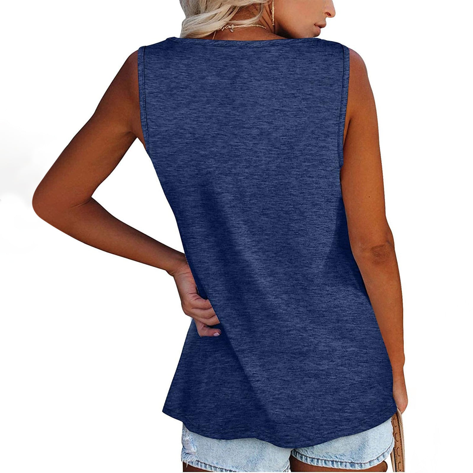 Pejock Womens Tank Tops Dressy Casual Gradient Printed Girl Vest Round-Neck  Loose Sleeveless T-Shirt Button Henley Shirt Blue at  Women's  Clothing store