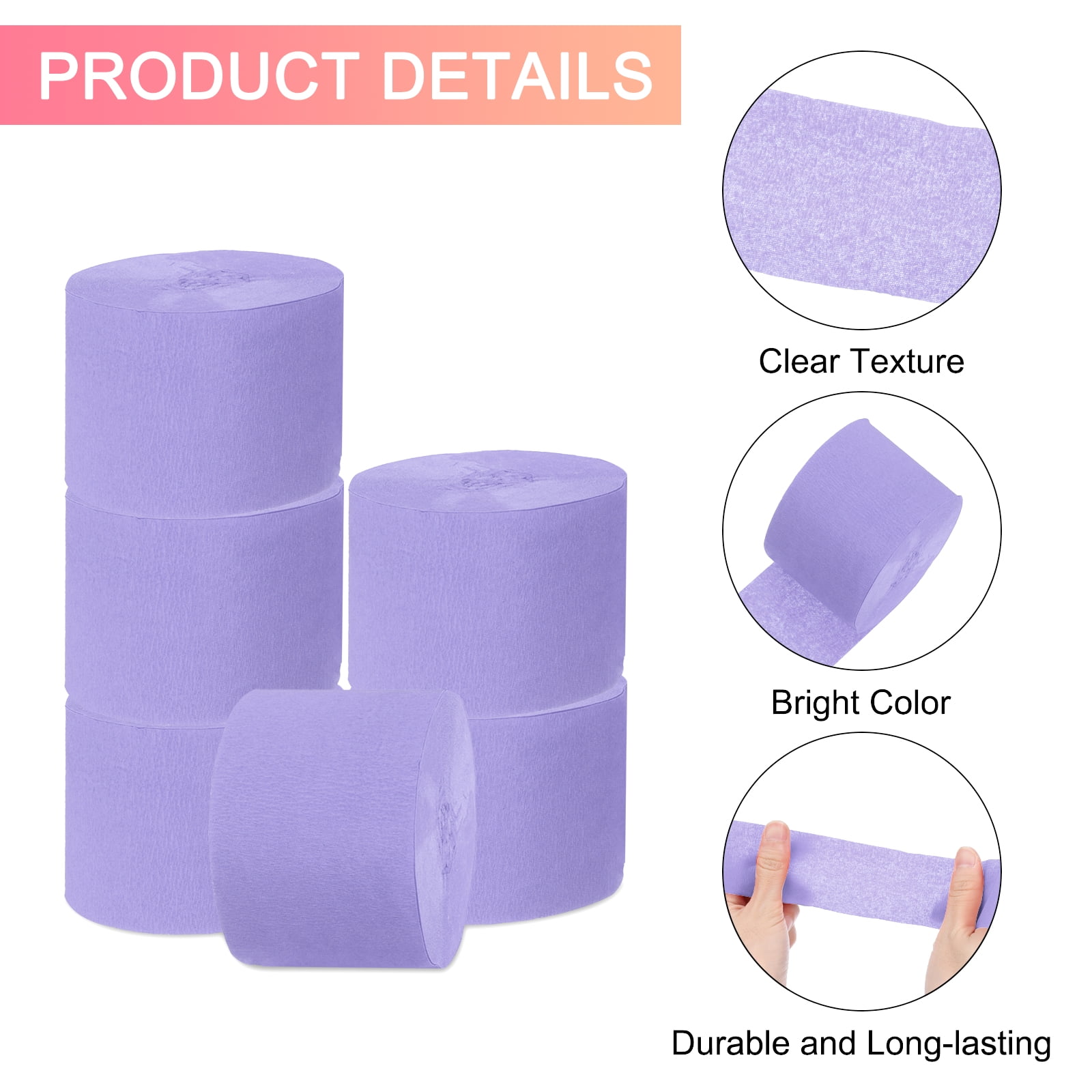 Unique Bargains 10Pcs Crepe Paper Streamers for Party Light Purple 1.8in x 82ft