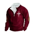 thumbnail image 2 of Aobny Red Men's Hoodie Pullover Christian Mock Neck 1/4 Zip Hoodie Men Big and Tall T Shirts for Men,L, 2 of 5