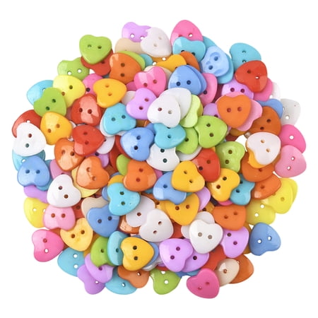 1 Box 200Pcs Heart Shaped Buttons 2 Hole Resin Buttons Colorful Assorted Small Flat Random Vintage Craft Sewing Ornament Embellishments Accessories