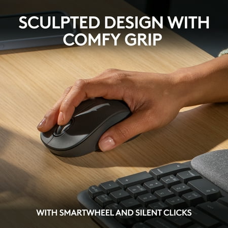 Logitech - Wave Keys MK670 Combo Ergonomic Wireless Keyboard and Mouse Bundle for Windows/Mac with Integrated Palm-rest - Graphite