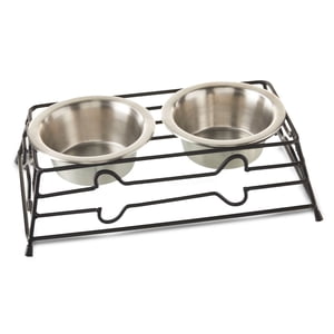 Vibrant Life Small Elevated Pet Double Diner, Silver