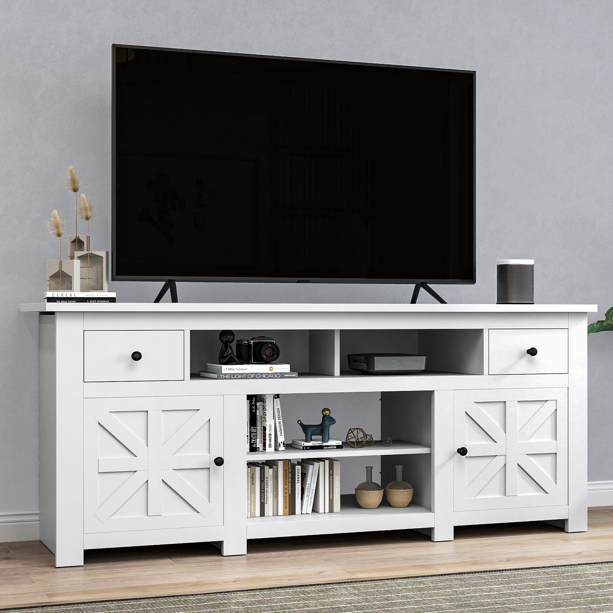 Uforic Media Console with Built-in Power Socket, 2 Shelves for Lounge