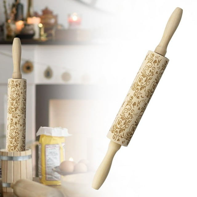Christmas DecorationsRolling PinWooden Embossing Rolling Pin Embossed Christmas Snowflakes Deer Pattern Kitchen For Baking Cake FondantRolling pin
