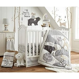 Levtex Baby Tanzania Crib Set Baby Nursery Set Charcoal Cream Tan Jungle Giraffe Lion Elephant 5 Piece Set Includes Quilt Fitted Sheet Diaper Stacker Wall Decal