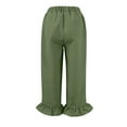 thumbnail image 3 of Women's Ruffled Hem Capri Pants - High Waist Cotton Linen Casual Wide Leg Trousers with Pockets ,Army Green,L, 3 of 7