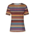 thumbnail image 4 of DeHolifer Women's T-Shirts Plus Size Casual Crewneck Strip Printed Short Sleeve Pullover Tops Summer Loose T-Shirts Multicolor S, 4 of 4