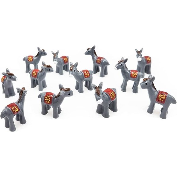 ERDS-12 Pcs Miniature Donkey Figurines Easter Cake Toppers, Mini Donkey DIY Craft Plant Pot Fairy Garden Landscape Decor Ornament