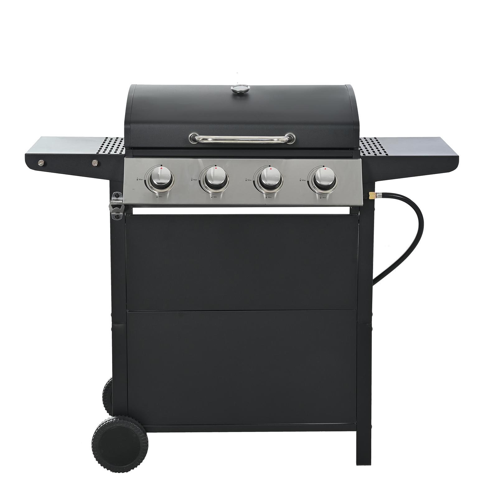 Gas Grill, 4-Burner Propane Gas Grill With 2 Foldable Shelves, Freestanding Grill Cart with Wheels, Side Burner, Lid, Outdoor BBQ Grill for Outdoor Garden Backyard Cooking Barbecue