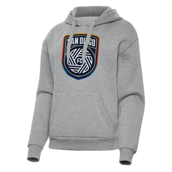 Women's Antigua Heather Gray San Diego FC Victory Pullover Hoodie