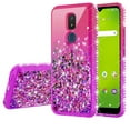 thumbnail image 2 of Liquid Glitter Phone Case for Cricket Icon 3 Case, At&t Motivate 2 Case, Cricket Splendor Case Cover w/Tempered Glass Screen Protector - Hot Pink/Purple, 2 of 5