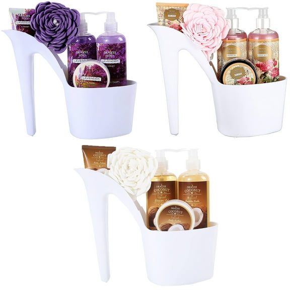 (Set of 3) Draizee Heel Shoe Spa Gift Set  Rose Lavender Coconut Scented Bath Essentials Gift Basket