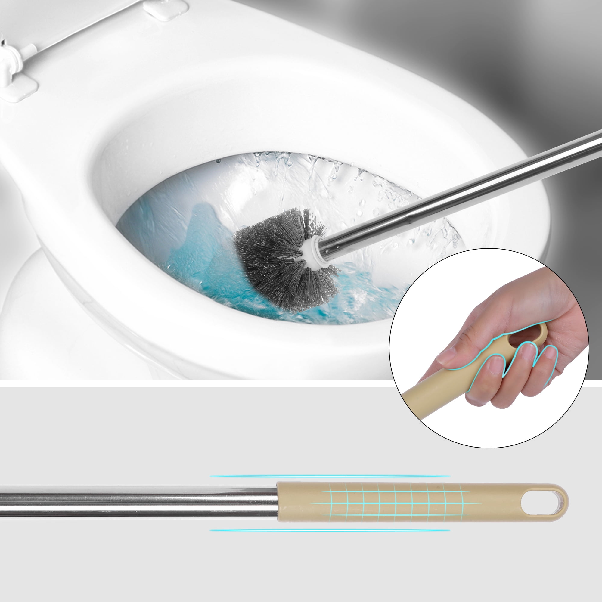 REGALWOVEN Toilet Brush Round Head Stainless Steel Durable Grip Handle Compact Size Toilet Bowl Brush Holder Bathroom Essentials Yellow 2pk