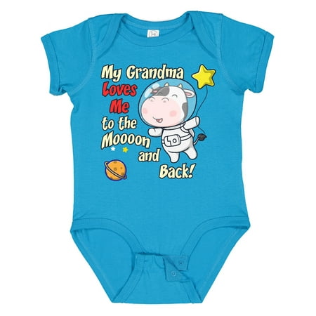 

Inktastic My Grandma Loves Me Cow Astronaut Gift Baby Boy or Baby Girl Bodysuit