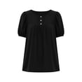 thumbnail image 4 of Sevevn Women's Fashion Loose Casual Round Neck Short Sleeve Puff Sleeve Front T-Shirt Oversized Top Black XXXXL, 4 of 5