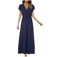 thumbnail image 2 of Bowake Robes Longues d'Été pour Femmes 2024 Col en V Manches Courtes Plissées Élégantes Robe Maxi Fluide Soirée, 2 of 6