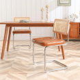 thumbnail image 3 of LivinVeluris Set of 2 Modern Rattan Dining Chairs, Mid-Century Dining Side Chairs, Cane Dining Chairs with Teddy Velvet, Armless Kitchen Chairs (Chrome Frame with Rust Cushion), 3 of 5