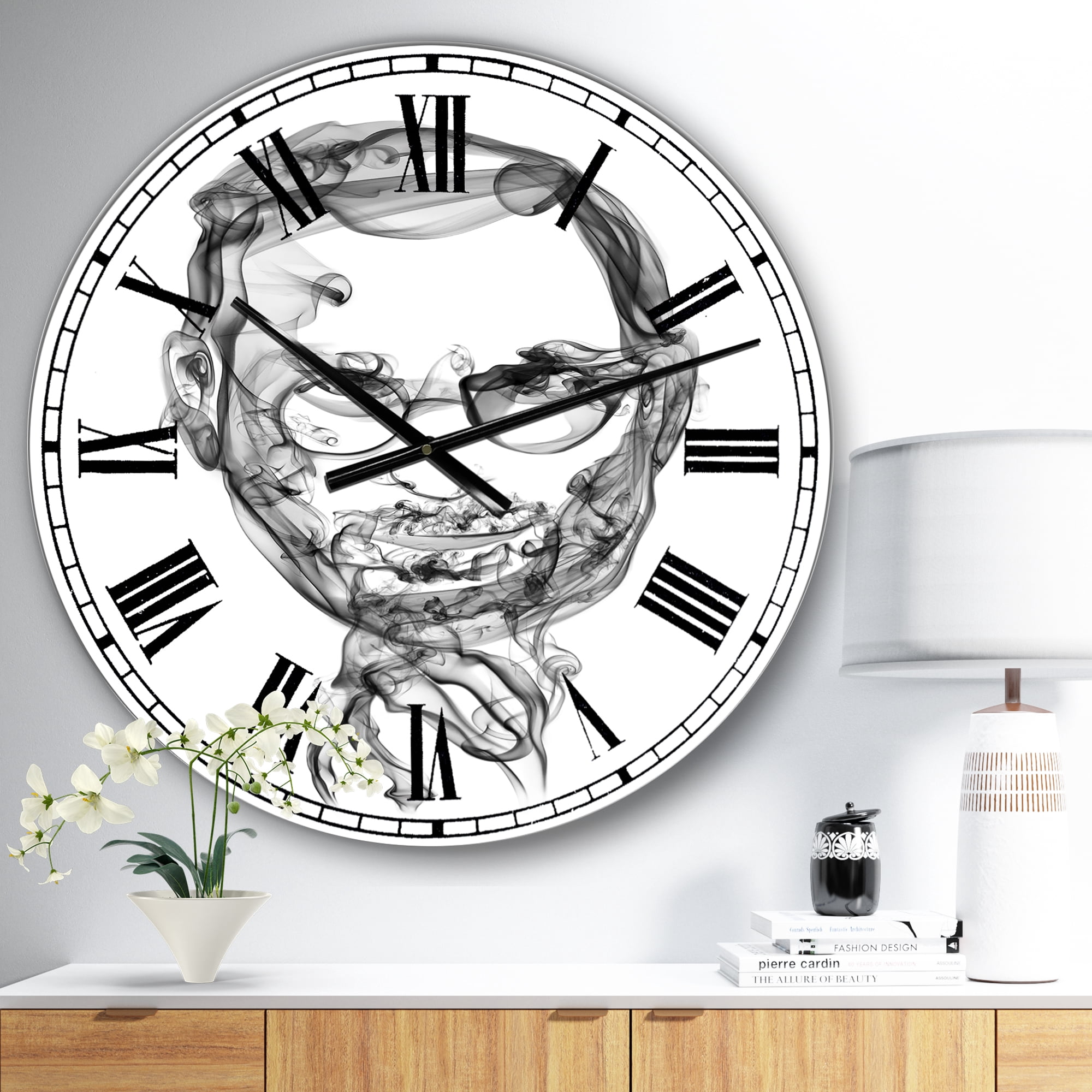 Designart Oversized White Analog Round Modern Wall Clocks, CLM25795-C23