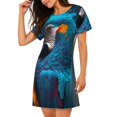 thumbnail image 2 of Vsdgher Modern Style Blue Parrot Pattern Womens Short Sleeve Sleepshirt Scoopneck Cute Nightdress Ruffle Comfy Nightgown, 2 of 6