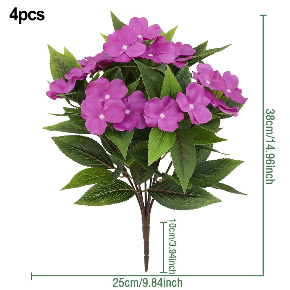 Vibrant 4 Pcs Artificial Impatiens Flowers For Year-Round Outdoor Decor!
