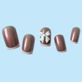 thumbnail image 3 of FCOGIN Medium Square, 24 Pieces, Brown, White, Ribbon, Acrylic False Nail, Press on Nail, 3 of 5