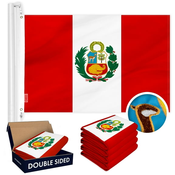 Peru Peruvian Flag 3x5FT 5-Pack Double-sided Embroidered Polyester By G128