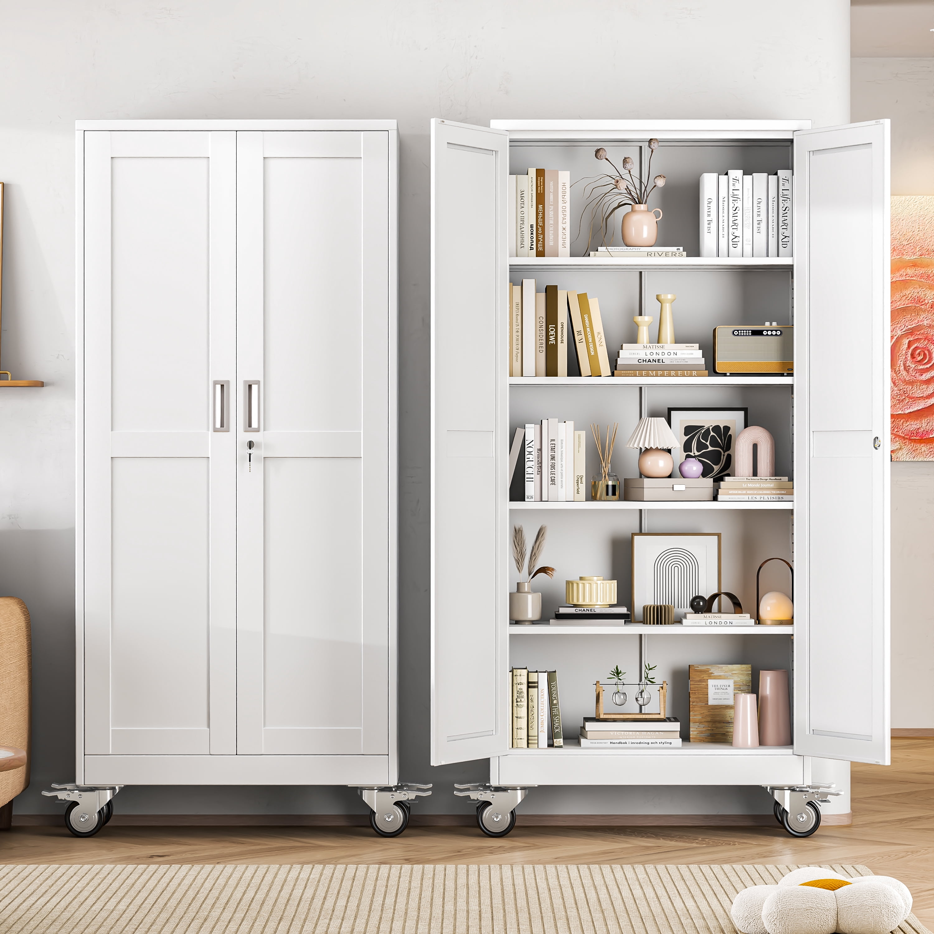 Erosoei 71"H Metal Garage Storage Cabinet with Wheels, Tool Storage Cabinet with 4 Adjustable Shelves