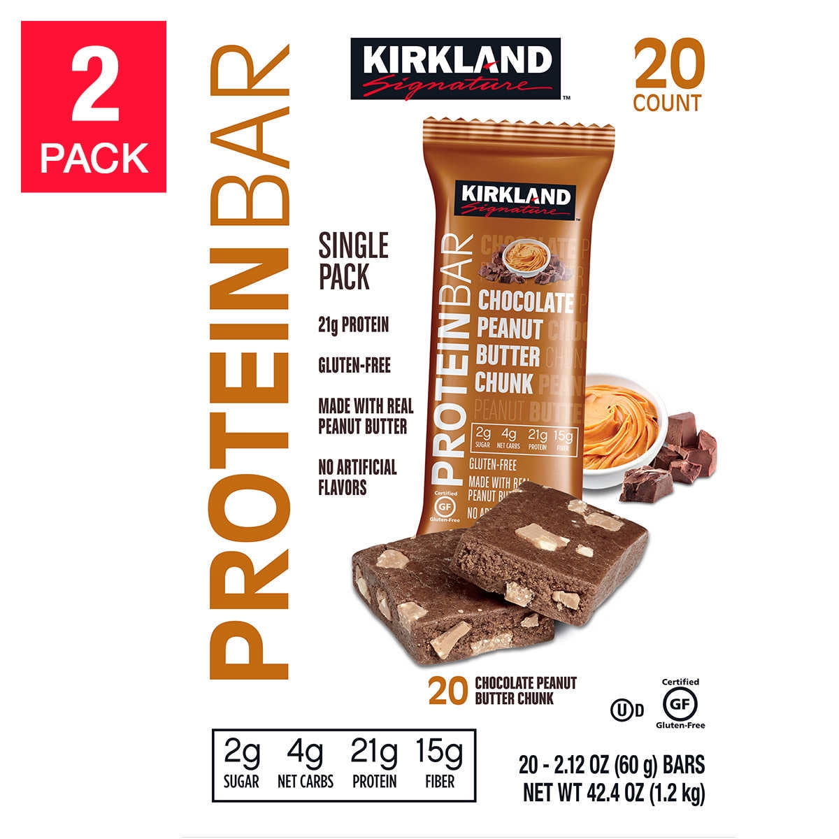 Kirkland Signature Protein Bars, Chocolate Peanut Butter Chunk, 20