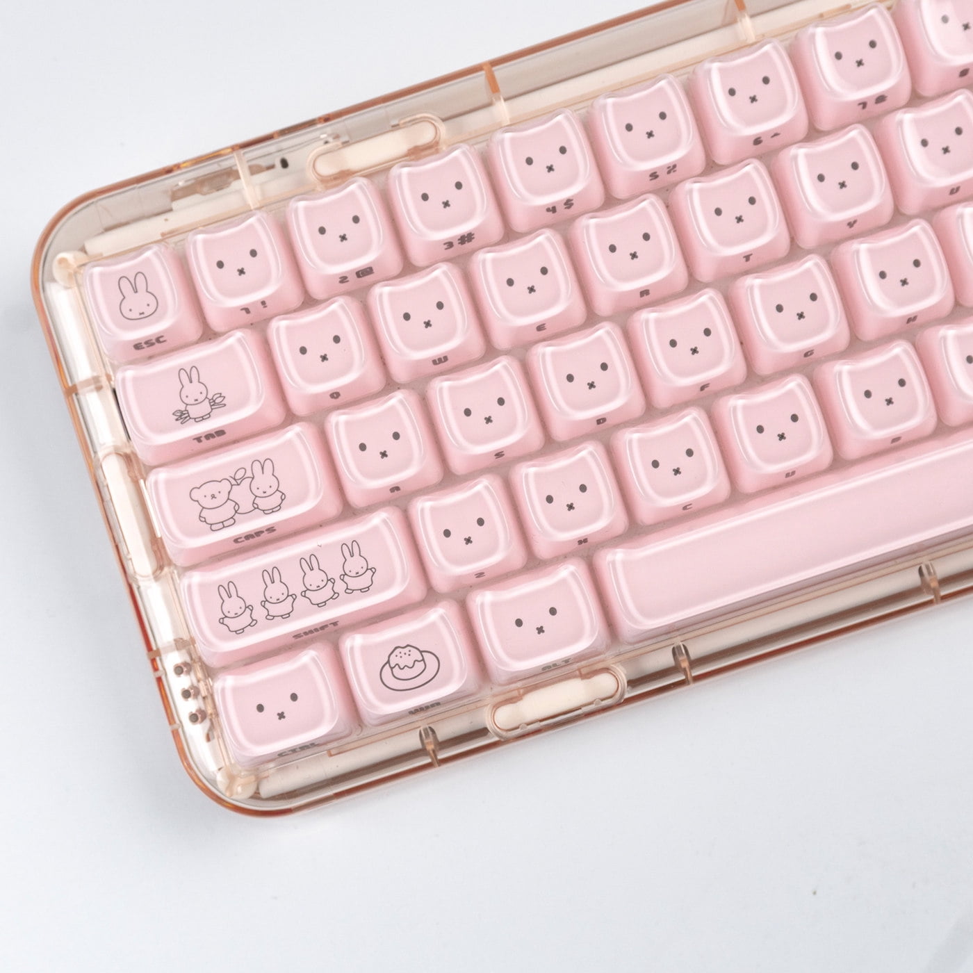 ForMiffy Bunny Crystal Jelly Side Printed Keycaps, MAO Profile Ceramic Feel PBT Keycap Set for Magnetic Switch Keyboard