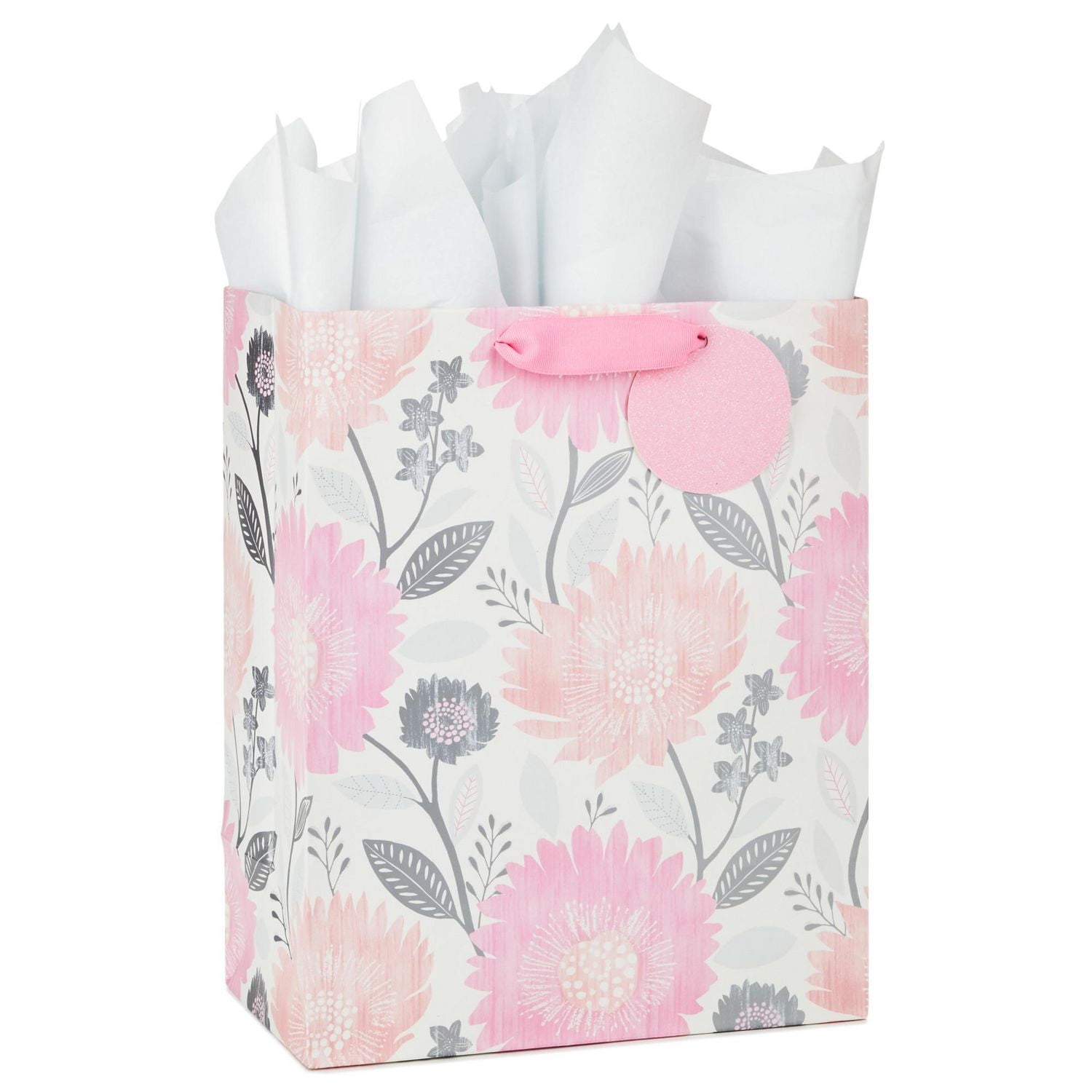 Hallmark 13" Large Gift Bag with Tissue Paper (Pink Peach Floral) for Bridal Showers, Baby Showers, Birthdays or Any Occasion, Large Gift Bag with Tissue Paper
