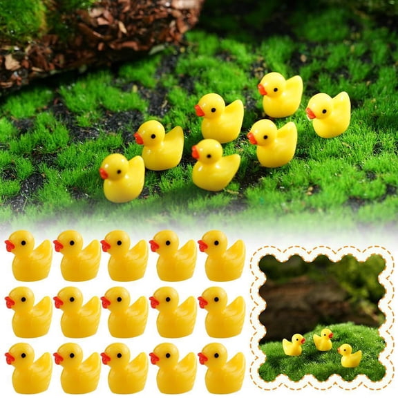 100 Pack Mini Resin Ducks – 1.5x1cm Tiny Yellow Duck Figurines, Fairy Garden & Aquarium Decorations for Crafts & Landscapes