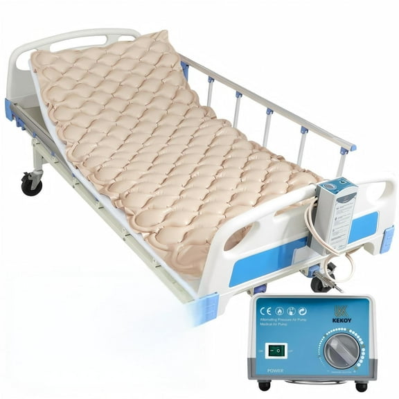 Kekoy Alternating Pressure Mattress Pad with Quiet Pump - Waterproof Hospital Bed Topper for Pressure Sore Relief, 75"x35" Beige
