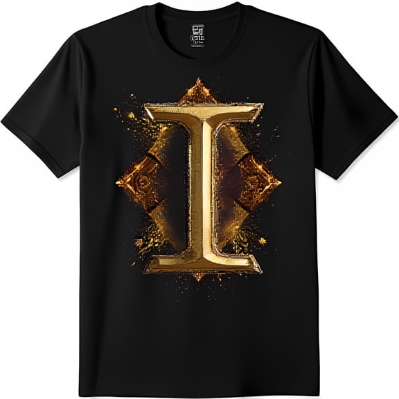 Bold Black T-Shirt with Intricate Gold I Design & Splashes