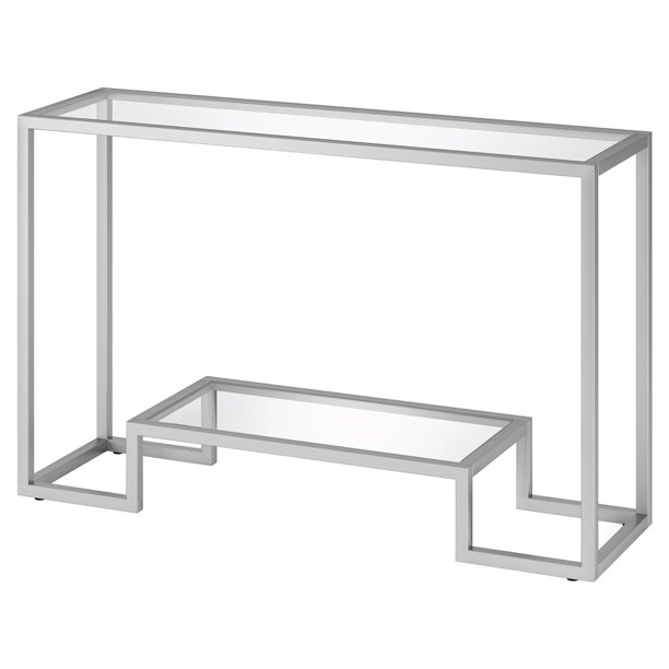 Evelyn&Zoe Contemporary Console Table with Glass Top and Shelf